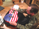 Ted Nugent autographs USA Flag guitar from Eric Kinkel's collection, donated to Liv's Hunt For A Cure Chairty, Sue Gustafson Vernon Hills IL