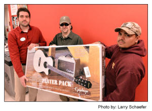 Kyle Dfacik, Target store  Palatine Illinois, Eric Kinkel, Jeremy RenteriaGuitar package dontated to Jeremy by Target , Photo by: Larry Schaefer 